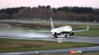 Ryanair Boeing 7378AS EIDAP takeoff from RWY 18 at Oslo Torp 28102011 [upl. by Rahcir]