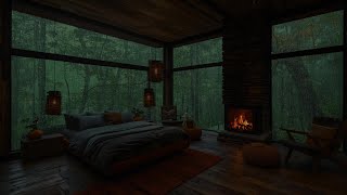 Relax In Forest Bedroom With Rain Sounds and Fireplace Burning  Deep Sleep Instantly On Rainy Night [upl. by Nnylyma]