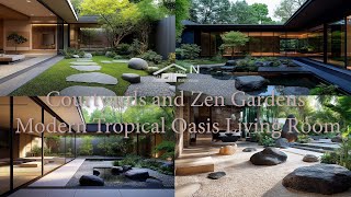 Courtyards and Zen Gardens in a Modern Tropical Oasis Living Room Nhakien house [upl. by Knick]