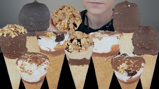 ASMR Ice Cream Cones HaagenDazs FatBoy Caramel Praline amp Fudge Sundae Nestle Drumstick [upl. by Ecirtael]