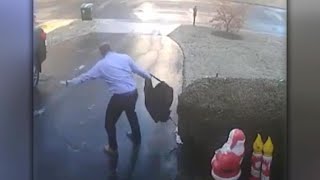 Watch Mans epic slip down icy driveway [upl. by Bernadette865]