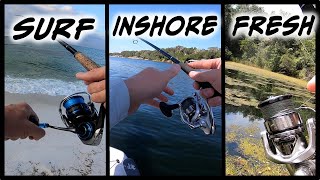 Three Waters CHALLENGE  Surf fishing Inshore Fishing and Freshwater Fishing [upl. by Kannry]