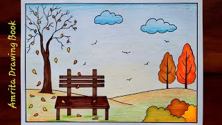 Autumn Season Drawing  Easy and Simple Autumn Season Drawing  Type of Seasons Drawing  Scenery [upl. by Lydnek291]