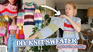 knitting a sweater for the first time  DIY EASY KNIT SWEATER with NO PATTERN [upl. by Eelak]