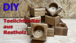 DIY Teelichthalter aus Holz Reststück  Küchenarbeitsplatte bauen Geschenkidee [upl. by Cadmarr590]