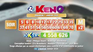 Tirage du soir Keno® du 07 janvier 2024  Résultat officiel  FDJ [upl. by Yunick]