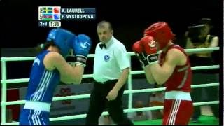 Middle 75kg SF  Laurell SWE vs Vystropova AZE  AIBA Womens World Cship 2012 [upl. by Yenhoj]