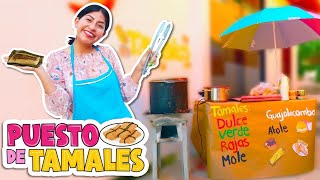 🍅🌽🌶 MI PUESTO DE TAMALES en MI CASA 🔥 De Rajas Mole Verde y Dulce ✚ RICO ATOLE  Conny Changarros [upl. by Tonjes377]