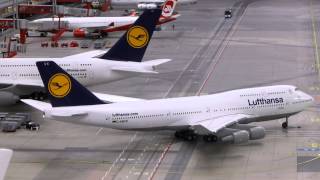 Pushback and taxi of a Lufthansa B747 at Knuffingen Airport [upl. by Attena]