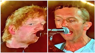 Ed Sheeran amp Chris Martin Coldplay perform Shape of You amp Yellow at Global Citizen Fest [upl. by Nylirahs]