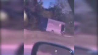 UPS driver drives into oncoming traffic before slamming into trees [upl. by Catto]