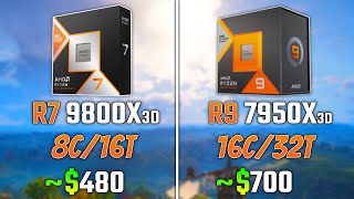 RYZEN 7 9800X3D vs RYZEN 9 7950X3D  Test in 6 Games [upl. by Trinette]