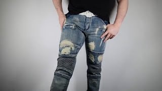 Mens Ripped Jeans Fashion Slim Fit Straight Distressed Design Skinny Stretch Denim Flex Review [upl. by Holcomb617]