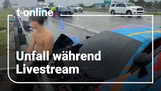 Unfall im LuxusAuto live gestreamt YouTuber schaut aufs Handy – und rast in die Leitplanke [upl. by Adaner]