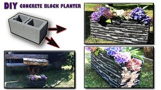 DIY Cinder Block Planter Idea with Stamped Concrete stone pattern [upl. by Linsk]