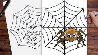 How to Draw a Spider Web Easy step by step Drawing Tutorial for beginners [upl. by Axela]