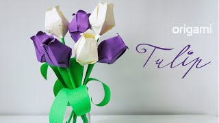 🌷 Origami Tulip 🌷  Easy way to make a Tulip flower [upl. by Farley208]