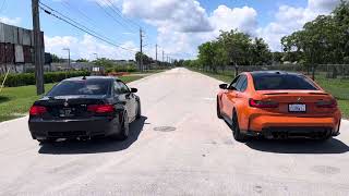 G80 M3 Stock vs E92 M3 Exhaust Corsa Axleback [upl. by Rinaldo729]