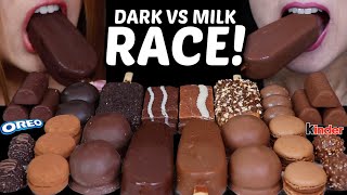 ASMR DARK VS MILK CHOCOLATE RACE GIANT Chocolate ice cream Marshmallows Kinder Eggs Ferrero 먹방 [upl. by Eiramyma240]