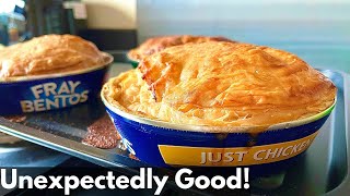 FRAY BENTOS PIE Trying Meat Pies Cooked in a Tin Unexpected Result [upl. by Richel454]