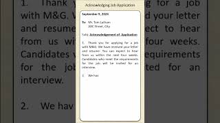 Acknowledgement of Job Application jobapplicationacknowledgement acknowledgementofjobapplication [upl. by Entirb]