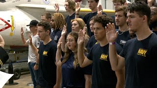 Oath of Enlistment in Mobile as military faces recruitment challenges [upl. by Luella897]