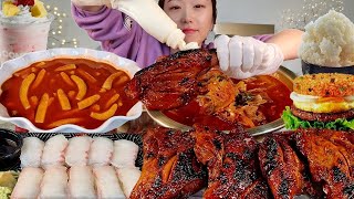 ASMR 먹고싶은거 다 먹는날😏 초밥 치킨 햄버거 김치찌개 떡볶이 딸기라떼 리얼먹방  I ate everything I wanted to eat MUKBANG [upl. by Adnalro235]