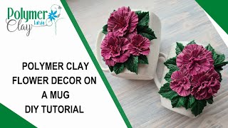 Polymer clay flower decor on a mug DIY tutorial [upl. by Monreal]