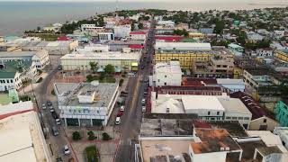 Belize City Downtown at Sunset  Drone Aerial View [upl. by Nal801]