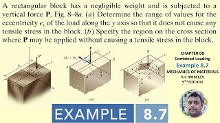 Determine range of values for eccentricity ey of load along y axis  Ex 87  Mechanics of materials [upl. by Vivyanne]