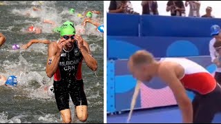 Tyler Mislawchuk Throws up after Racing in Seine River at During the Olympics in Paris [upl. by Leumas]