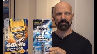 Gillette Razor Comparison Mach 3 Turbo vs Fusion 5 Proshield Power [upl. by Ardnuek]