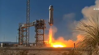 Blue Origin takes shiny new rocket for a suborbital spin in debut launch [upl. by Nerin]