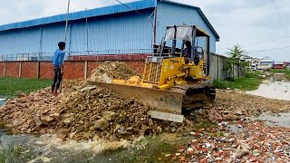 New Project Landfill on Flooded Land Cooperation Between Bulldozer KOMATSU D20A amp Dump Truck [upl. by Anilram433]