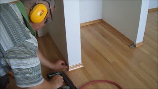 Installing White Oak Base Shoe Molding Baseboards after Floor Refinishing Mryoucandoityourself [upl. by Imeka711]