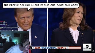 xQc Dies Laughing at Donald Trump saying quotImmigrants are Eating Dogs amp Catsquot [upl. by Eusoj]