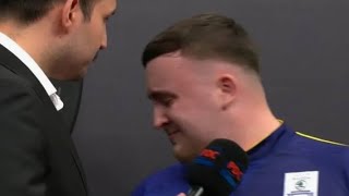 Tearful Luke Littler consoled by Peter Wright after German Darts final loss as fans take aim at PDC [upl. by Odlauso]