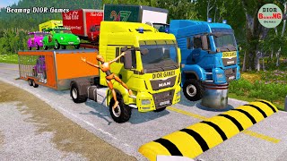 Double Flatbed Trailer Truck vs speed bumpsBusses vs speed bumpsBeamng Drive389 [upl. by Htebazie260]