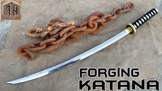 Forging a KATANA out of Rusted Iron CHAIN [upl. by Nosreffej]