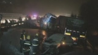 Fortysix car pileup in China kills one [upl. by Esdnyl]