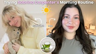 TRYING SABRINA CARPENTERS MORNING ROUTINE tea journaling makeup healthy habits [upl. by Ysirhc]