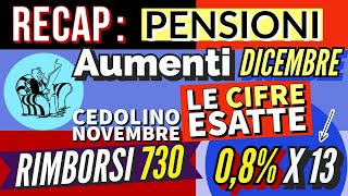 RECAP📌 PENSIONI CALCOLI AUMENTI DICEMBRE NUOVI IMPORTI 2024 DATE PAGAMENTI NOVEMBRE CEDOLINI [upl. by Epner424]