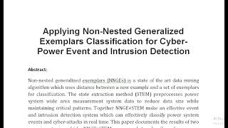 Applying Non Nested Generalized Exemplars Classification for Cyber Power Event and Intrusion Detecti [upl. by Glynn]