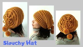 How to Crochet a Slouchy Hat with Pom Pom [upl. by Sheridan]