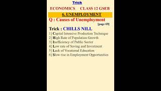 trick to remember cause of Unemployment  Ch 6 Economics Class 12 Gseb tips shorts [upl. by Vevine]