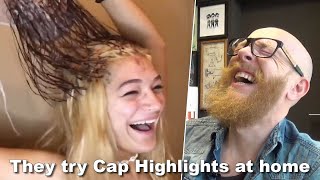 They try Cap HIGHLIGHTS at home  Hairdresser reacts to Hair Fail [upl. by Toombs127]