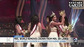 Mrs World removes crown from Mrs Sri Lanka [upl. by Ahsiuqat]