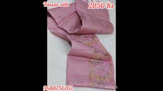 Tussar silk embroidered saree with contrast blouse offer 2050 Rs Ship Extra🔥🔥🔥 [upl. by Yodlem]