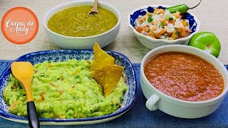 4 SALSAS MEXICANAS PTacos Fáciles y SIN Grasa  Guacamole y Pico de Gallo Cocina de Addy [upl. by Ainnos807]