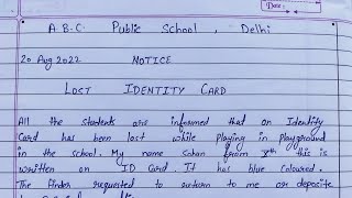 Write notice on lost identity card  lost identity card notice in english [upl. by Assela]